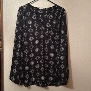 Xl Black Print Blouse